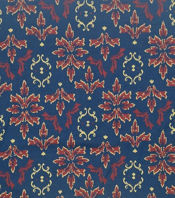 Navy & Red Damask Jacquard Fabric