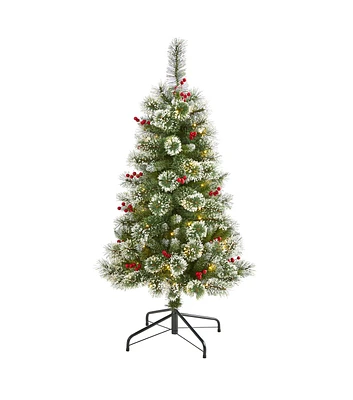 Nearly Natural 4' Pre Lit Frosted Swiss Pine Artificial Christmas Tree