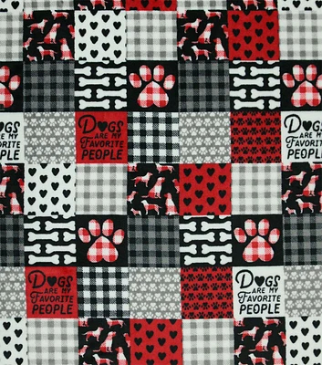 Sew Lush Dog Paws on Black & Red Plaid Fleece Fabric