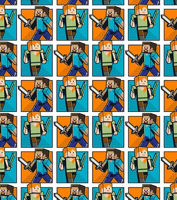 Minecraft Steve & Alex Grid Cotton Fabric