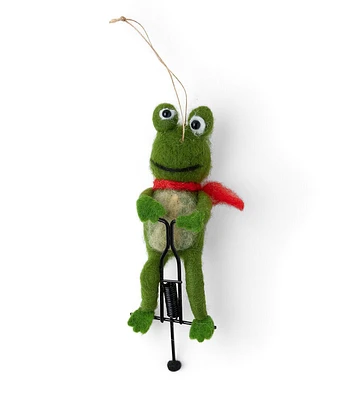 6" Christmas Dapper Frog on Pogo Stick Ornament by Place & Time