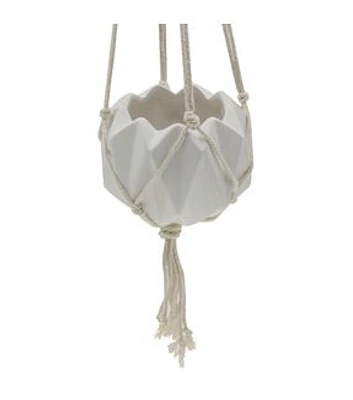 Flora Bunda 5" White Ceramic Macrame Hanging Planter