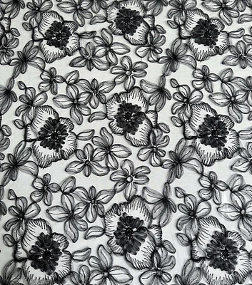 Sequin Black & White Floral Embroidered Mesh Fabric