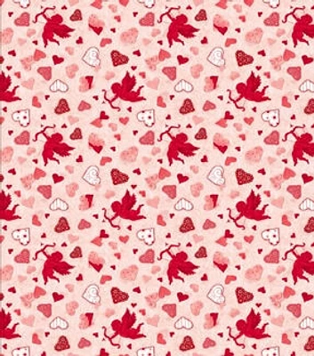 Springs Creative Cupid With Hearts on Pink Valentine's Day Cotton Fabric