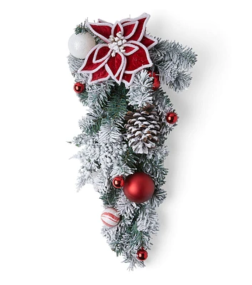 26" Christmas Poinsettia & Flocked Pine Teardrop by Bloom Room