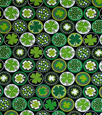 Shamrocks with Dots Black St. Patrick's Day Cotton Fabric