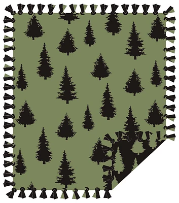 72" Wide Evergreen Trees on Green No Sew Fleece Blanket