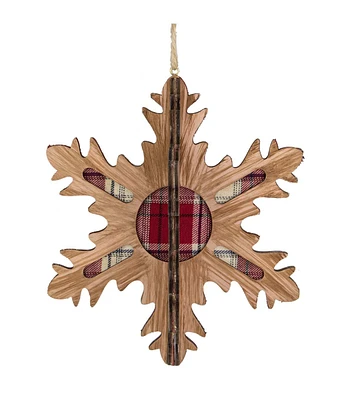 Northlight 7" Christmas 3D Faux Wood & Plaid 10 Point Snowflake Ornament