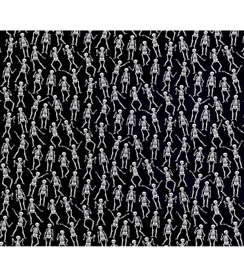 Dancing Skeletons on Black Halloween Cotton Fabric