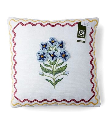 18" x 18" Spring Center Flower on White Pillow by Place & Time