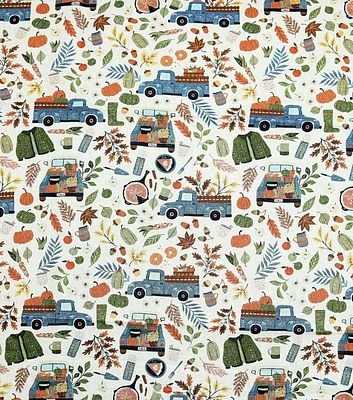 Teal Harvest Trucks Fall Print Fabric