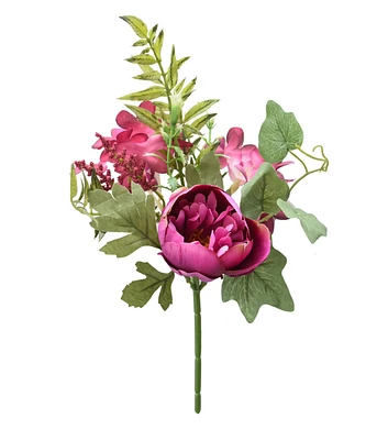 12" Dark Pink Peony With Leaves Pick by Bloom Room