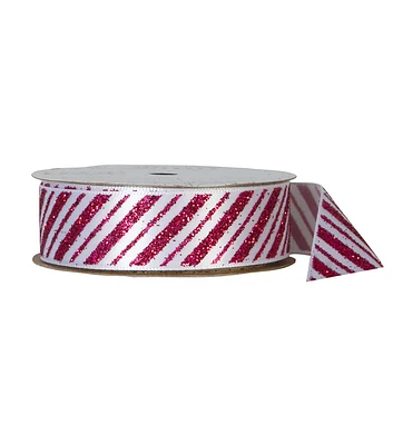 Offray Grosgrain Ribbon 7/8"x9' Glitter Candy Cane