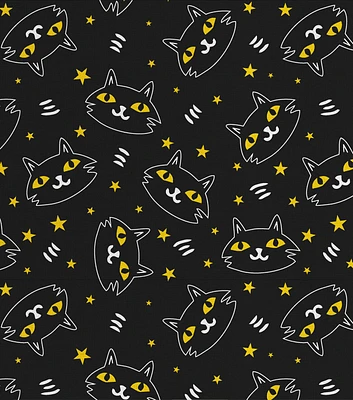 David Textiles Cat Heads on Black Halloween Cotton Fabric