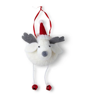 3" Christmas Reindeer With Santa Hat Felt Ornament by Place & Time