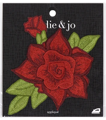 3.5" x 3" Layered Red Roses With Leaves Iron On Patch by hildie & jo