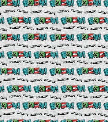 Minecraft Boom on White Cotton Fabric