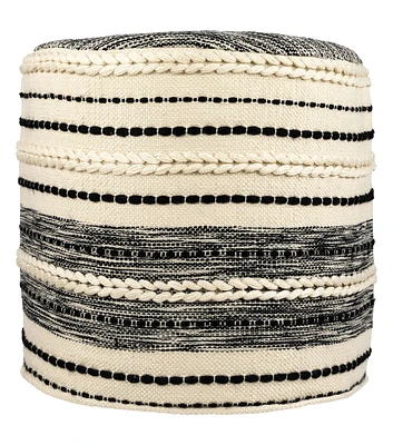 Northlight 18" Striped Cream & Black Woven Indoor Pouf