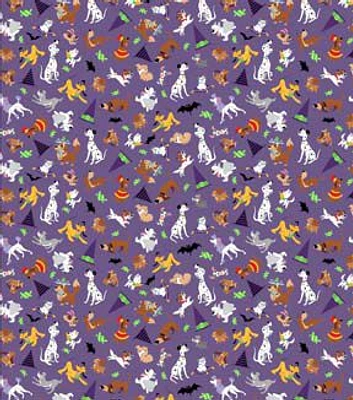 Disney Dogs on Purple Halloween Cotton Fabric