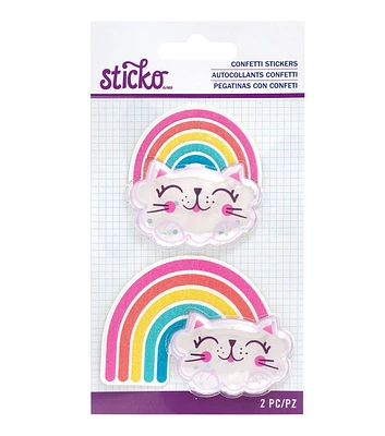 American Crafts Confetti Stickers Cat Rainbow