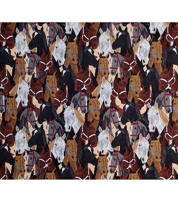 Horses on Black Super Snuggle Flannel Fabric