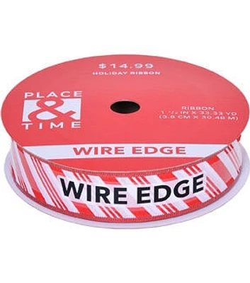 1.5" x 100' Christmas Mega Red & White Stripe Ribbon by Place & Time