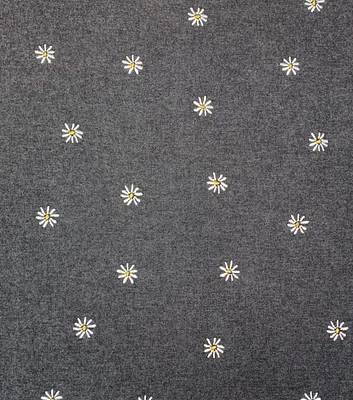 Spring Black Daisy Denim Fabric