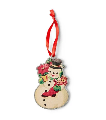 4" Christmas Snowman Vintage Wood Ornament by Place & Time