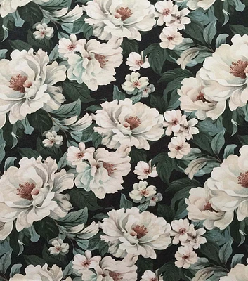 Blooming White Roses on Black Jersey Knit Fabric