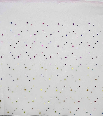 Rainbow Confetti on White Mesh Fabric