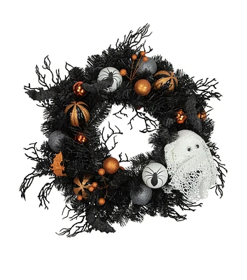 Northlight 24" Orange Ornaments & Ghost Halloween Pine Wreath