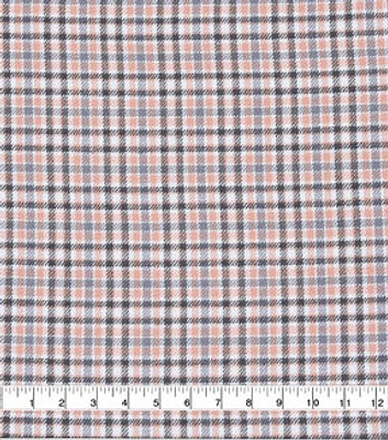 Blush & Gray Grid Plaid Brushed Cotton Shirting Fabric