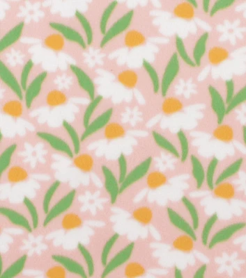 White Floral on Blizzard Fleece Fabric