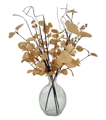 18" Fall Tan Leaves Floral Arrangement in Clear Vase by Bloom Room