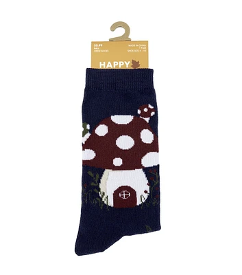 1 Pair Fall Mushroom House Navy Crew Socks by Happy Value