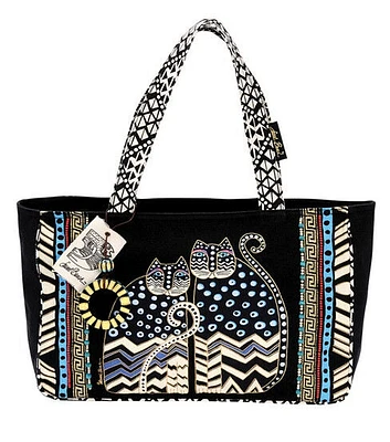 Laurel Burch Medium Tote with Zipper Top Spotted Cats