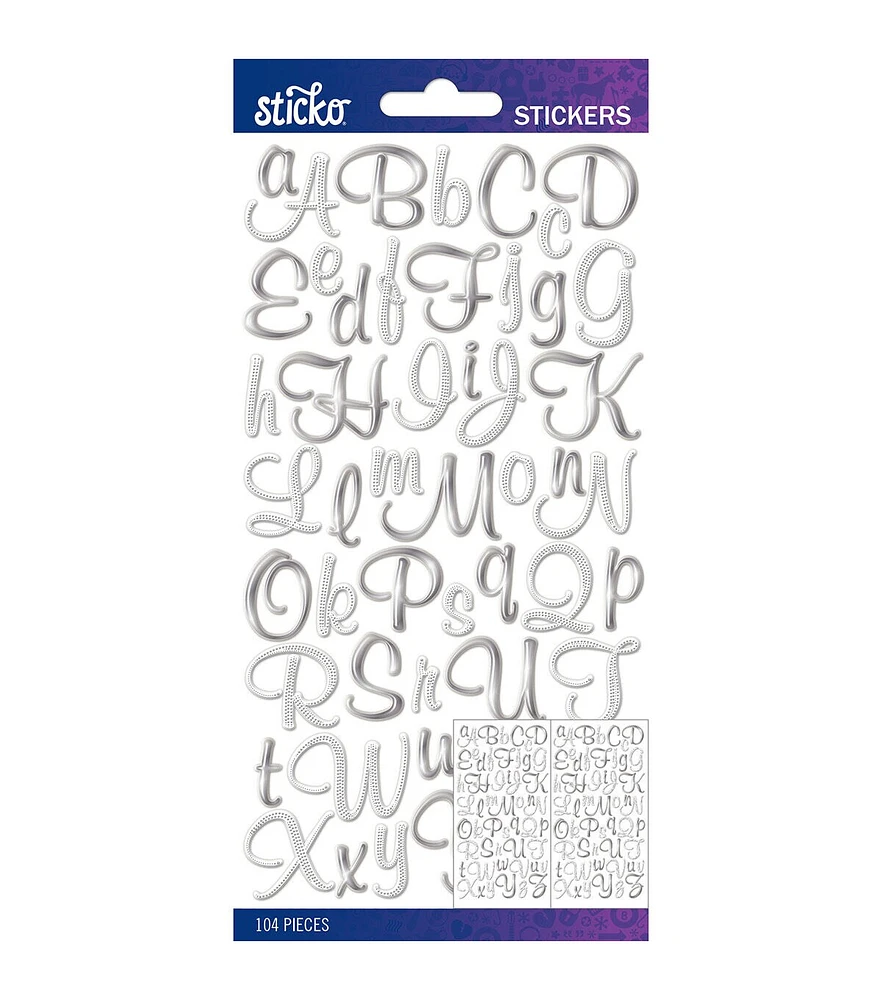 Sticko Stickers Silver Foil Script Alpha