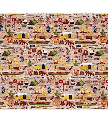 Camp Adventure on Brown Super Snuggle Flannel Fabric