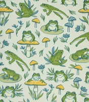 Green Frogs on Mushrooms Anti Pill Plush Fleece Fabric