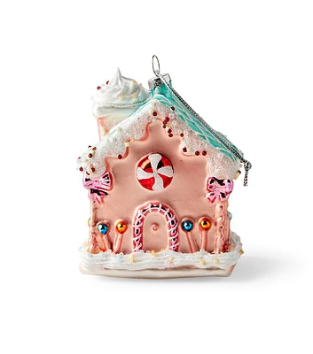 4.5" Christmas Pink Candy House Glass Ornament by Place & Time