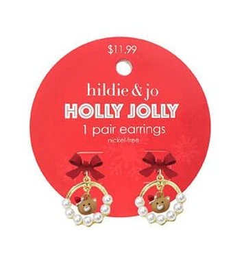 3" Christmas Bow With Bear Earrings by hildie & jo