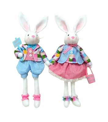 14" Blue & Pink Easter Sitting Bunnies 2ct