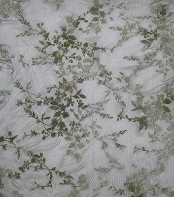 Floral on Olive Green Burnout Velvet Fabric