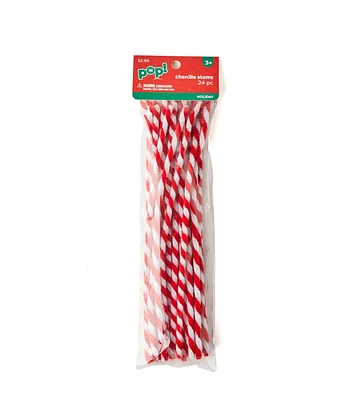 24pc Christmas Candy Cane Striped Chenille Twist Stems by POP!