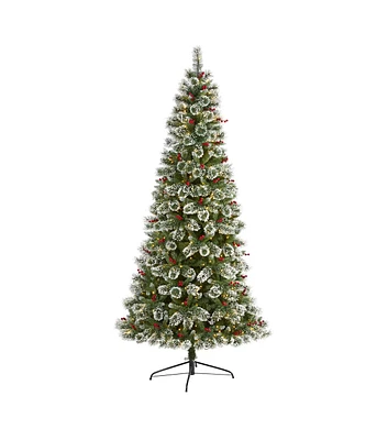 Nearly Natural 8' Pre Lit Frosted Swiss Pine & Berry Christmas Tree