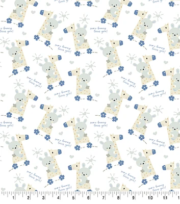 Some Bunny Loves You on White Nursery Cotton Fabric