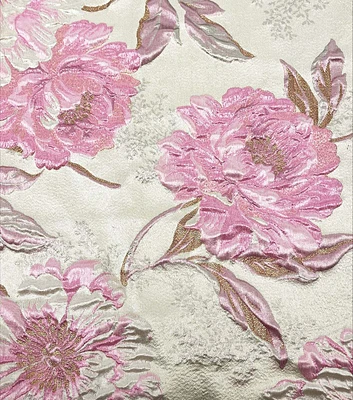 Pink Floral Metallic Jacquard Fabric