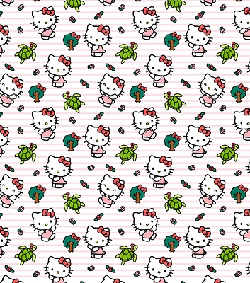 Hello Kitty & Turtle Friend on Pink Knit Fabric