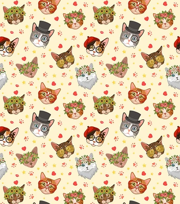 Cats & Sunflowers on Yellow Novelty Cotton Fabric