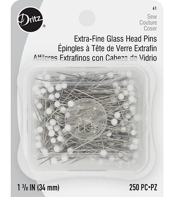 Dritz 1-3/8" Extra-Fine Glass Head Pins, White, 250 pc